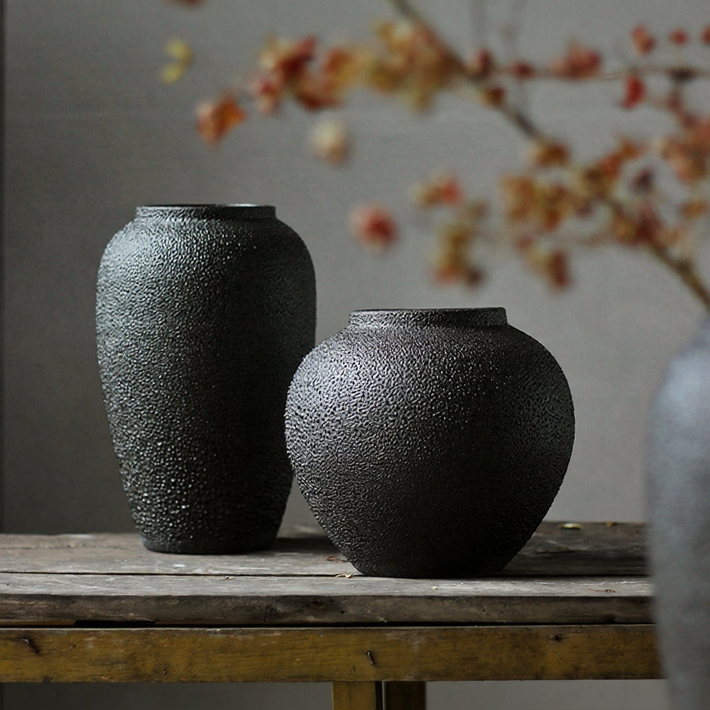 Kyushu™ – Textured Ceramic Vase Trio – Handcrafted Nordic Zen Decor Set