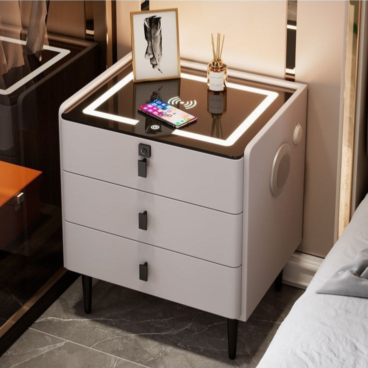 Aurora Arc™ – Premium Smart Wooden Nightstand with Wireless Charging, Fingerprint Lock & Bluetooth Speaker