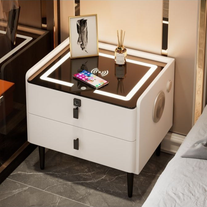 Aurora Arc™ – Premium Smart Wooden Nightstand with Wireless Charging, Fingerprint Lock & Bluetooth Speaker