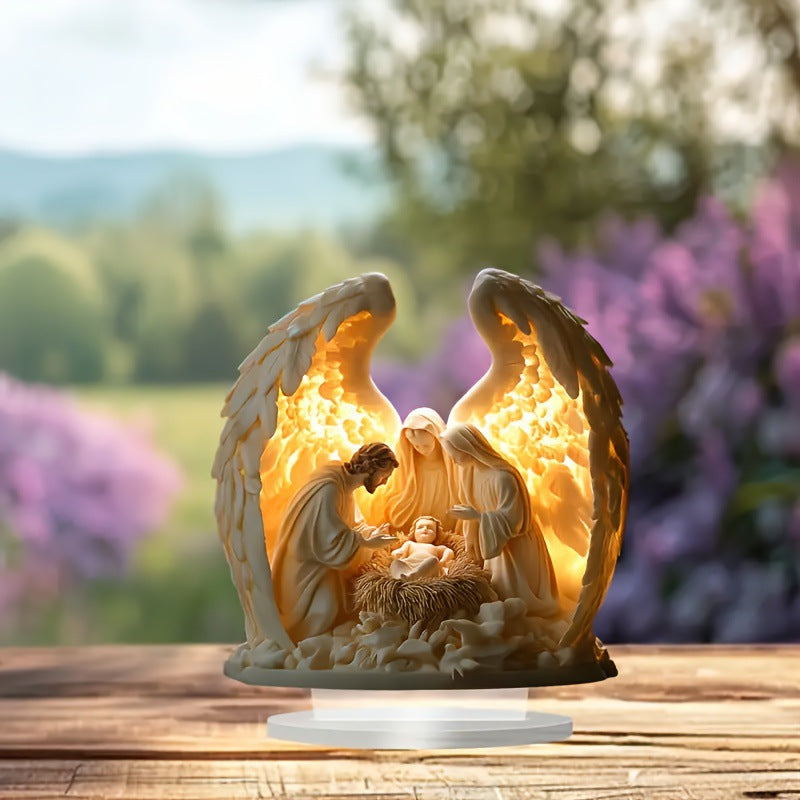 SeraphLight™ – LED Nativity Scene Sculpture with Angel Wings & Rustic Charm