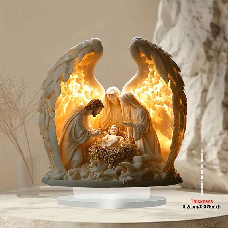 SeraphLight™ – LED Nativity Scene Sculpture with Angel Wings & Rustic Charm