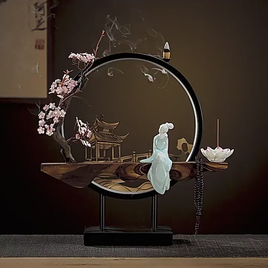 Kyushu™ – LED Backflow Incense Burner with Oriental Landscape Sculpture